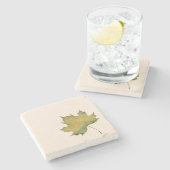 Wasserfarbe Grüner Ahornblatt Stein Untersetzer (Seitenansicht)