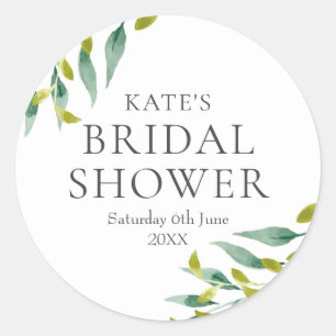 Wasserfarbe Grünzeug Blätter Hochzeitsdusche Favor Runder Aufkleber