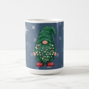 Wasserfarbe-Grünzwerg-Weihnachtslichter Kaffeetasse