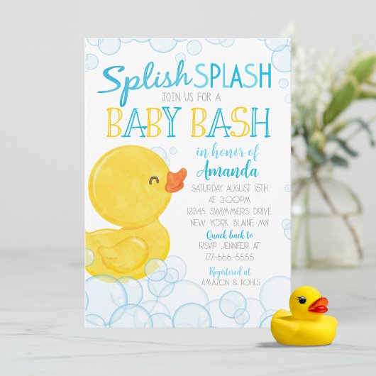 Wasserfarbe Gummi Duck Splish Splash Baby Dusche Einladung