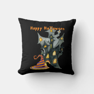 Wasserfarbe Halloween House & Hat Kissen