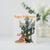 Wasserfarbe Halloween House & Hat Postkarte (Stehend Vorderseite)