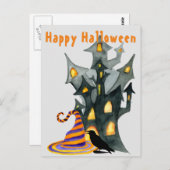Wasserfarbe Halloween House & Hat Postkarte (Vorne/Hinten)