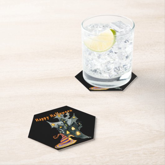 Wasserfarbe Halloween House & Hat Untersetzer (Vor Ort)