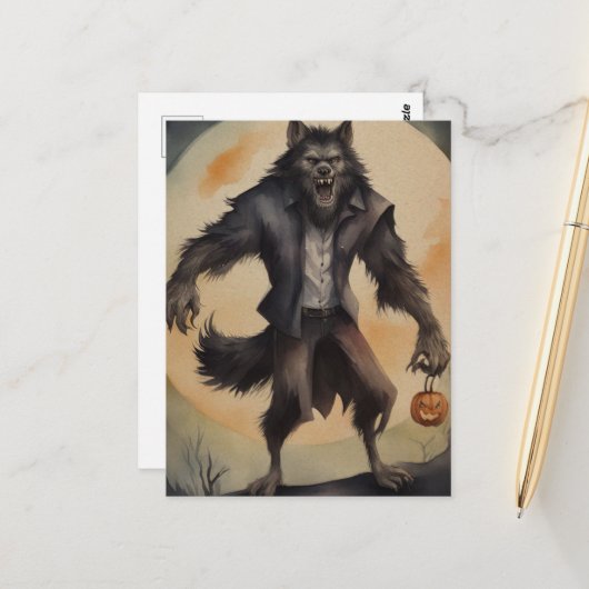 Wasserfarbe Halloween Werewolf Postkarte (Vorderseite/Rückseite Beispiel)