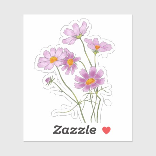 Wasserfarbe Handgemalt Elegant Rosa Kosmos Aufkleber (Blatt)