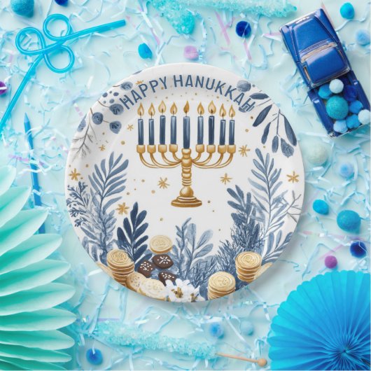 Wasserfarbe Hanukkah Celebration Pappteller (Party)