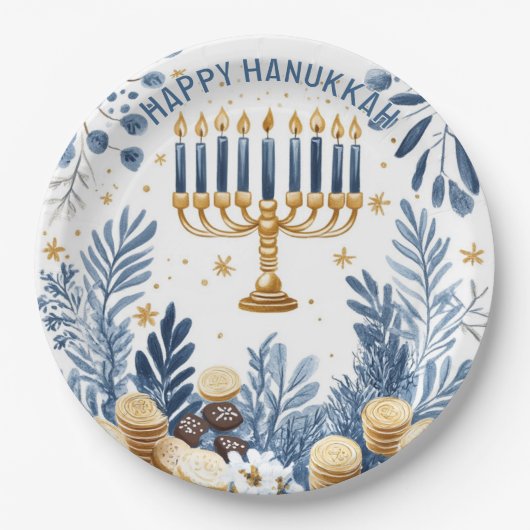 Wasserfarbe Hanukkah Celebration Pappteller (Vorderseite)