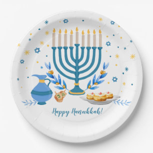 Wasserfarbe Hanukkka Holiday Pappteller