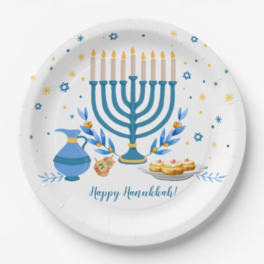 Wasserfarbe Hanukkka Holiday Pappteller (Vorderseite)