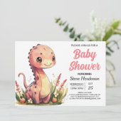 Wasserfarbe Happy Boho Dinosaur Girl Baby Dusche Einladung (Stehend Vorderseite)