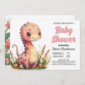 Wasserfarbe Happy Boho Dinosaur Girl Baby Dusche Einladung (Vorne/Hinten)