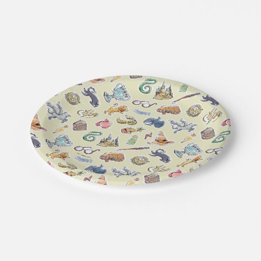Wasserfarbe Harry Potter Icons Pappteller (Schrägansicht)