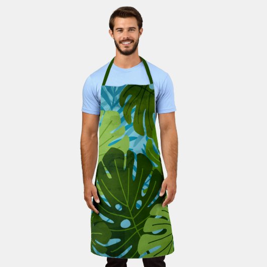 Wasserfarbe Hawaiian Monstera Leaf Tropical - Grün Schürze (Getragen)