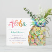 Wasserfarbe Hawaiische Ananas Aloha Baby Dusche Einladung (Stehend Vorderseite)