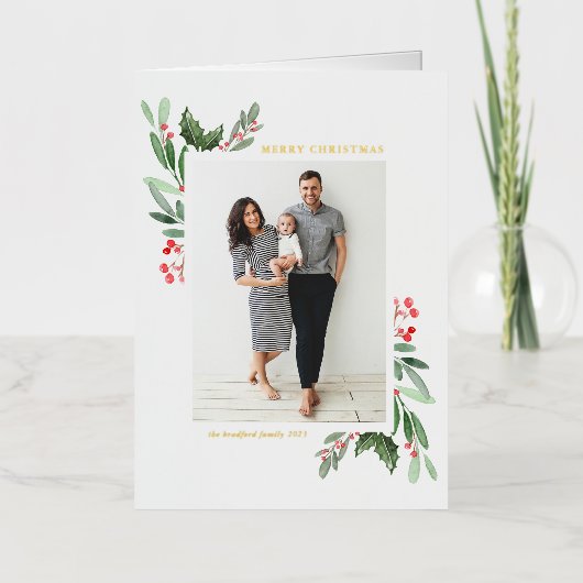 Wasserfarbe Heilig und Grün Frohe Weihnachten (Vorderseite)