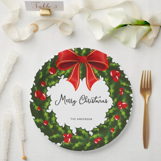 Wasserfarbe Heilige Berry und rotes Band Festival Pappteller (Hochzeit)