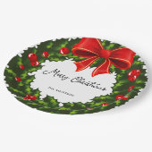 Wasserfarbe Heilige Berry und rotes Band Festival Pappteller (Schrägansicht)