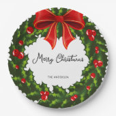 Wasserfarbe Heilige Berry und rotes Band Festival Pappteller (Vorderseite)