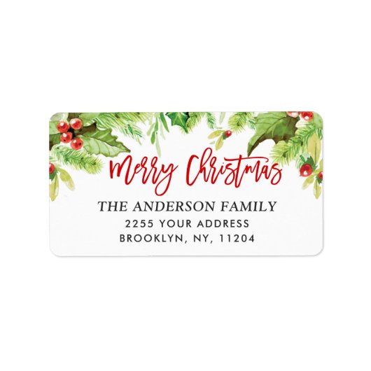 Wasserfarbe Heilige Berry Weihnachtszeit Rücksende Adressaufkleber (Vorne)