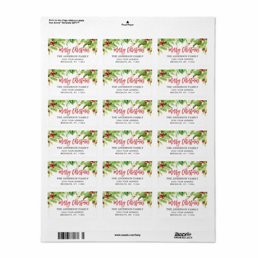 Wasserfarbe Heilige Berry Weihnachtszeit Rücksende Adressaufkleber (Vorne)