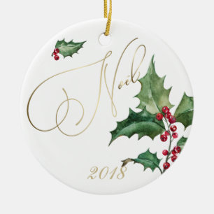 Wasserfarbe Heilige und rote Berries Keramik Ornament