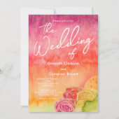 Wasserfarbe Heiß rosa und orange Hochzeit Einladung (Vorderseite)