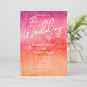 Wasserfarbe Heiß rosa und orange Hochzeit Einladung (Stehend Vorderseite)