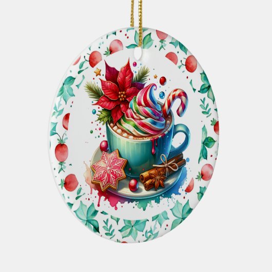 Wasserfarbe Heiße Kakao, Candy Cane Personalisiert Keramik Ornament (Rechts)