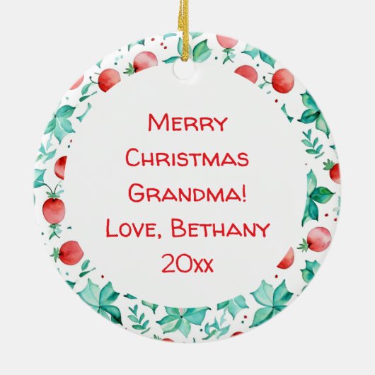 Wasserfarbe Heiße Kakao, Candy Cane Personalisiert Keramik Ornament (Hinten)