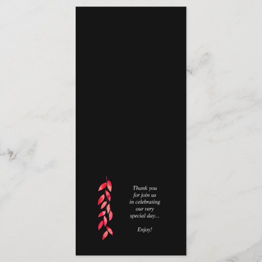 Wasserfarbe Heiße rosa Blätter auf Schwarzer Hochz Menükarte (Rückseite)