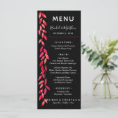 Wasserfarbe Heiße rosa Blätter auf Schwarzer Hochz Menükarte (Stehend Vorderseite)