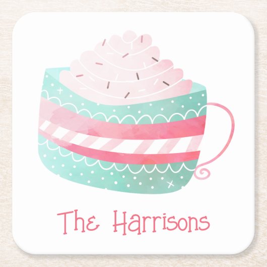 Wasserfarbe Heiße Schokolade Weihnachtspapier Unte Rechteckiger Pappuntersetzer (Vorderseite)