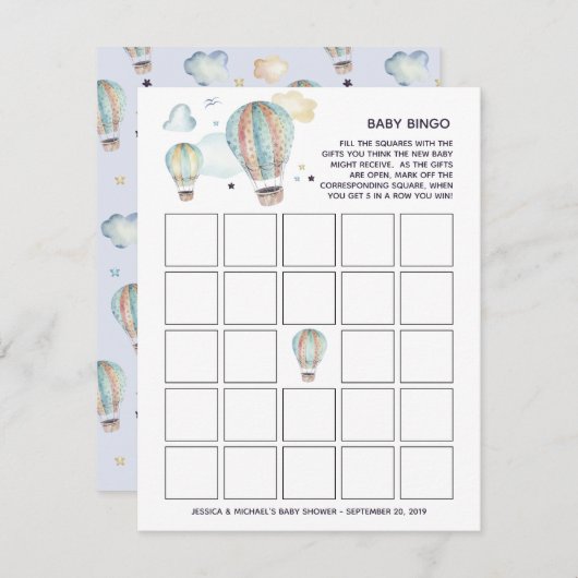 Wasserfarbe Heißluftballon Babydusche Bingo Einladung (Vorne/Hinten)
