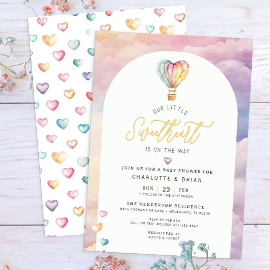 Wasserfarbe Heißluftballon Babydusche Einladung