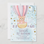 Wasserfarbe Heißluftballon Bär Girl Birthday Einladung (Vorderseite)