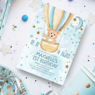 Wasserfarbe Heißluftballon Bären Boy Geburtstag Einladung