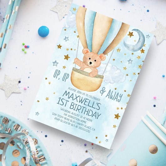 Wasserfarbe Heißluftballon Bären Boy Geburtstag Einladung