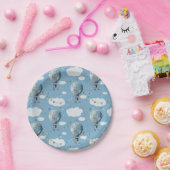 Wasserfarbe Heißluftballon Blau // Kindergeburt Pappteller (Party)