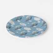 Wasserfarbe Heißluftballon Blau // Kindergeburt Pappteller (Schrägansicht)