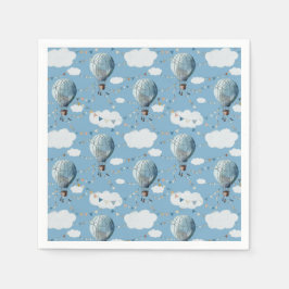 Wasserfarbe Heißluftballon Blau // Kindergeburt Serviette