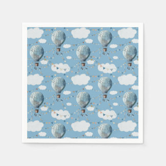 Wasserfarbe Heißluftballon Blau // Kindergeburt Serviette