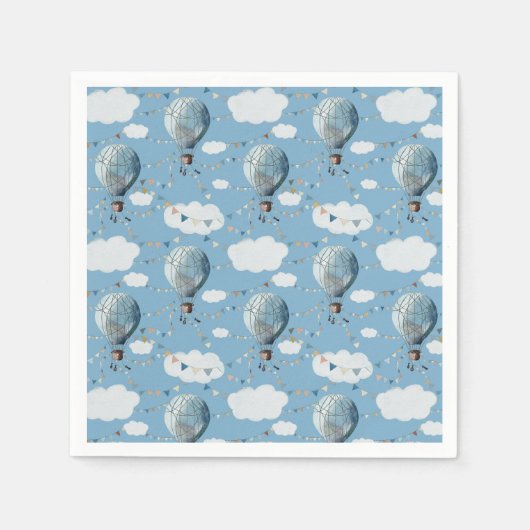 Wasserfarbe Heißluftballon Blau // Kindergeburt Serviette (Vorderseite)