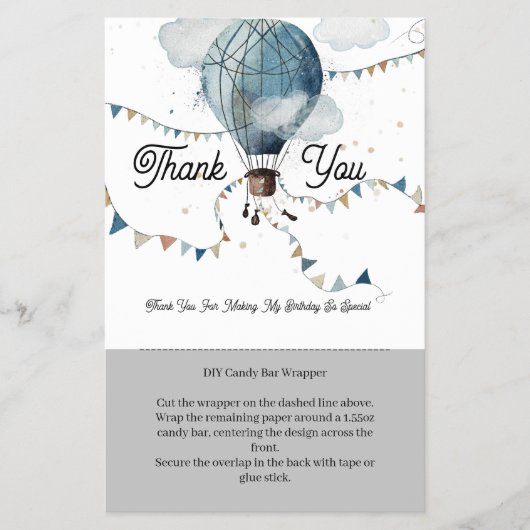 Wasserfarbe Heißluftballon // Candy Bar Wrapper Flyer (Vorne)