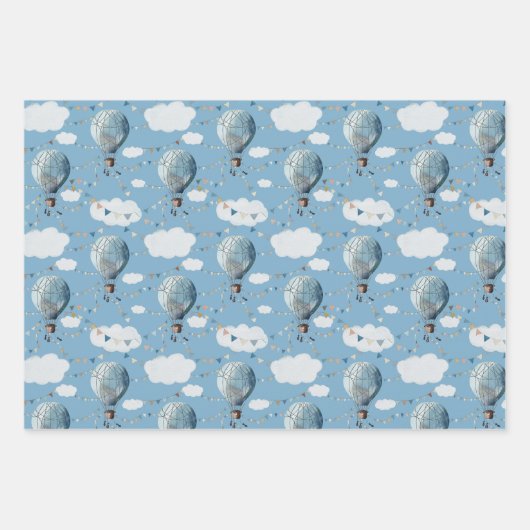 Wasserfarbe Heißluftballon // Geschenkpapier Set (Vorderseite)