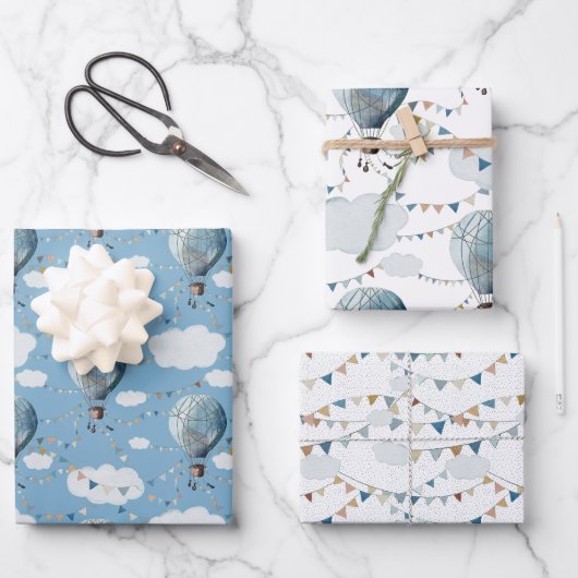 Wasserfarbe Heißluftballon // Geschenkpapier Set (Vorderseite)