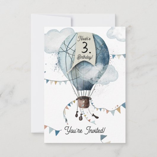 Wasserfarbe Heißluftballon // Kindergeburt Einladung (Vorderseite)