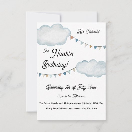 Wasserfarbe Heißluftballon // Kindergeburt Einladung (Rückseite)