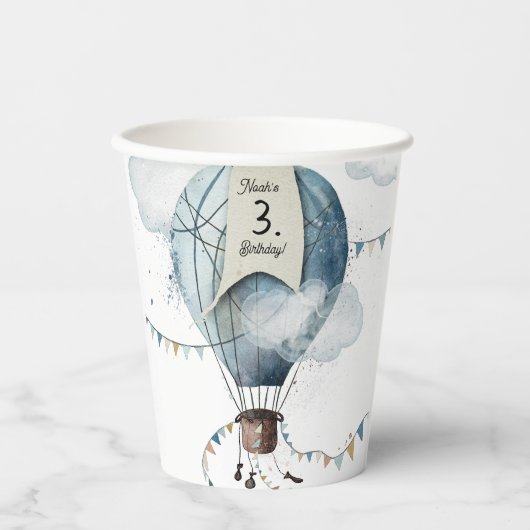 Wasserfarbe Heißluftballon // Kindergeburt Pappbecher (Vorderseite)