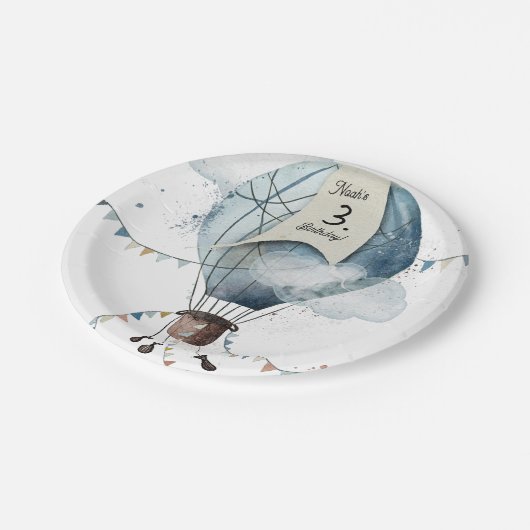 Wasserfarbe Heißluftballon // Kindergeburt Pappteller (Schrägansicht)